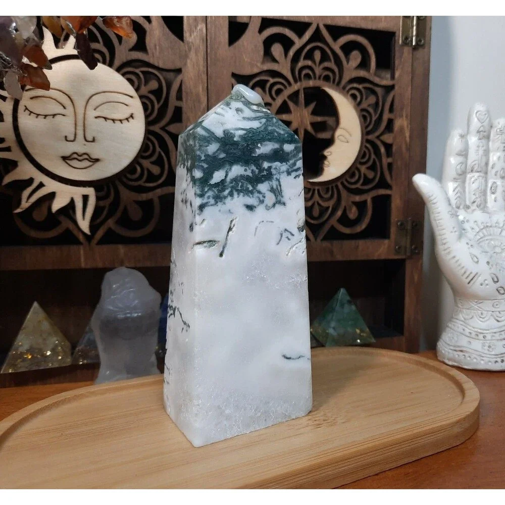 Druzy Moss Agate Crystal Tower